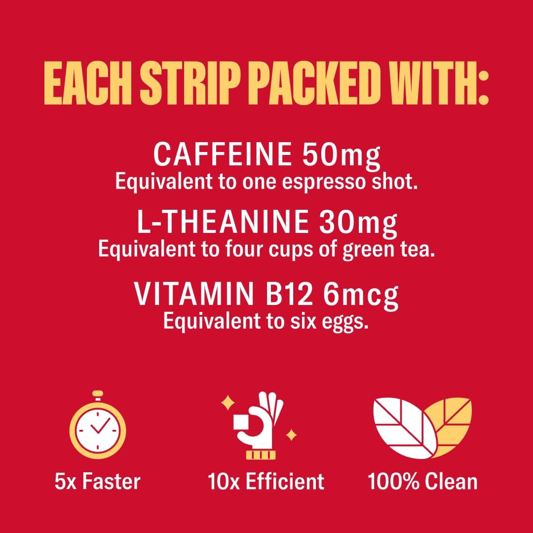 NuStrips Energy | Natural Energy Strips with Caffeine, L-Theanine, Vitamin B12 | 30 Strips = 30 Drinks | Fast Absorption (Cinnamon Vanilla)