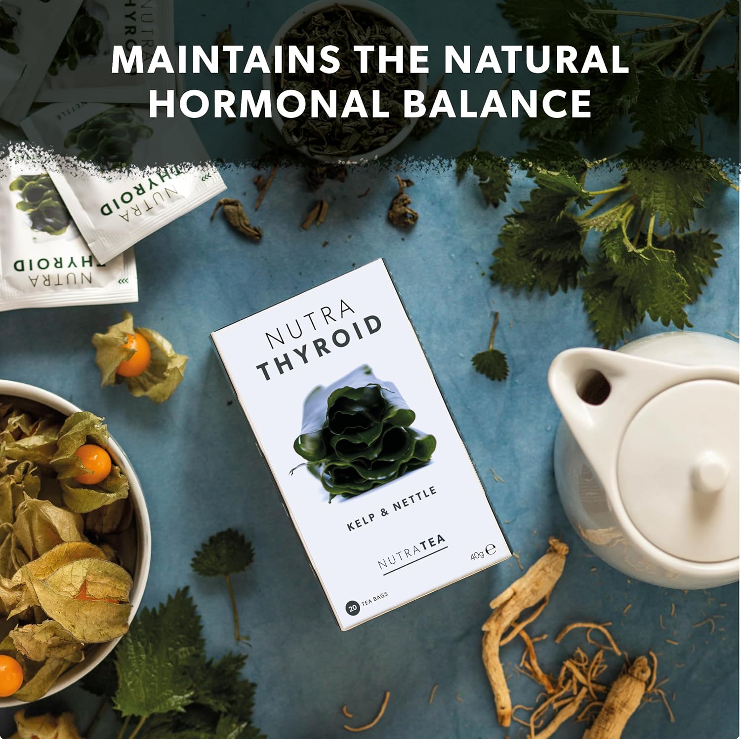 Nutra Tea Thyroid Support Herbal Tea - 40 Enveloped Tea Bags - Metabolism & Thyroid Function - 2 Pack