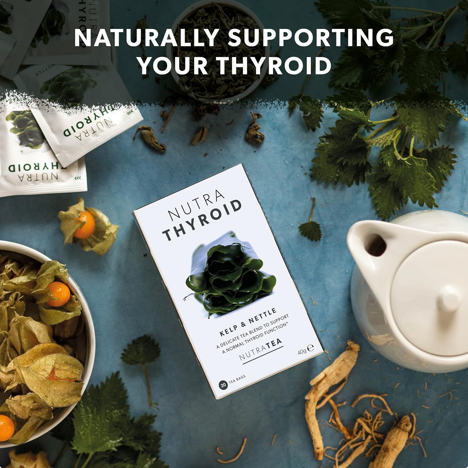 Nutra Tea Thyroid Support Herbal Tea - 40 Enveloped Tea Bags - Metabolism & Thyroid Function - 2 Pack