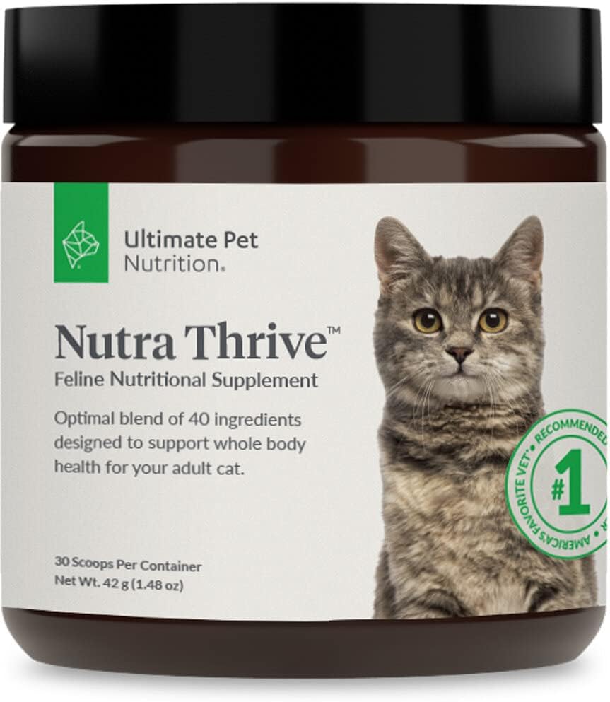 Nutra Thrive Cat Supplement - Complete 40-in-1 Nutrition for Cats - Vitamins, Minerals, Probiotics, Enzymes, Antioxidants - 30 Servings