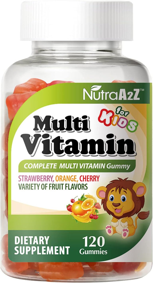 NutraA2Z Kids Multivitamin 120 Count Dietary Supplement | Fruity Flavors | Vitamins A, B6, B12, C, D, E, Zinc, Folic Acid, Biotin, Iodine, Choline & Calcium
