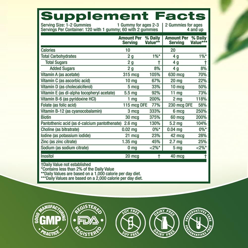 NutraA2Z Kids Multivitamin 120 Count Dietary Supplement | Fruity Flavors | Vitamins A, B6, B12, C, D, E, Zinc, Folic Acid, Biotin, Iodine, Choline & Calcium