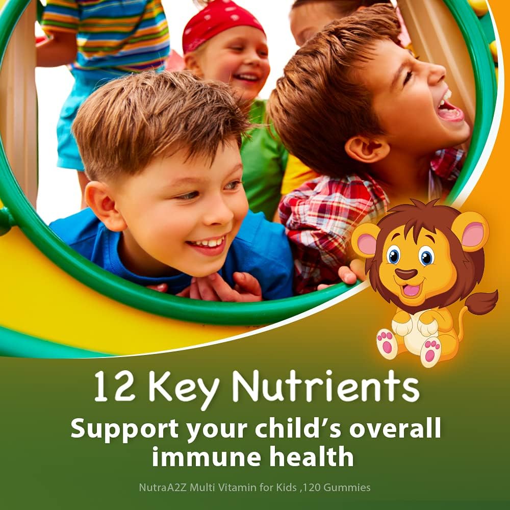 NutraA2Z Kids Multivitamin 120 Count Dietary Supplement | Fruity Flavors | Vitamins A, B6, B12, C, D, E, Zinc, Folic Acid, Biotin, Iodine, Choline & Calcium