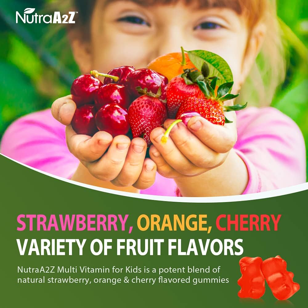 NutraA2Z Kids Multivitamin 120 Count Dietary Supplement | Fruity Flavors | Vitamins A, B6, B12, C, D, E, Zinc, Folic Acid, Biotin, Iodine, Choline & Calcium