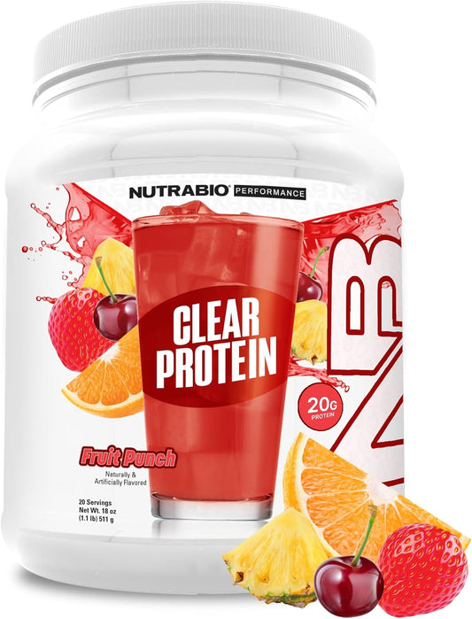 NutraBio Clear Whey Isolate Protein Powder - Fruit Punch Flavor, Refreshing Protein Juice with Zero Sugar, 20 Servings