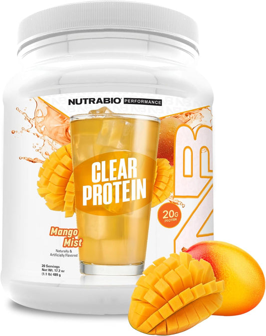 NutraBio Clear Whey Isolate Protein Powder - Mango Mist Flavor, Refreshing Protein Juice with Zero Sugar, 20 Servings