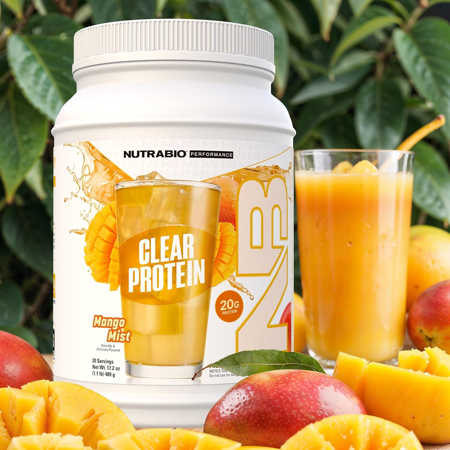 NutraBio Clear Whey Isolate Protein Powder - Mango Mist Flavor, Refreshing Protein Juice with Zero Sugar, 20 Servings