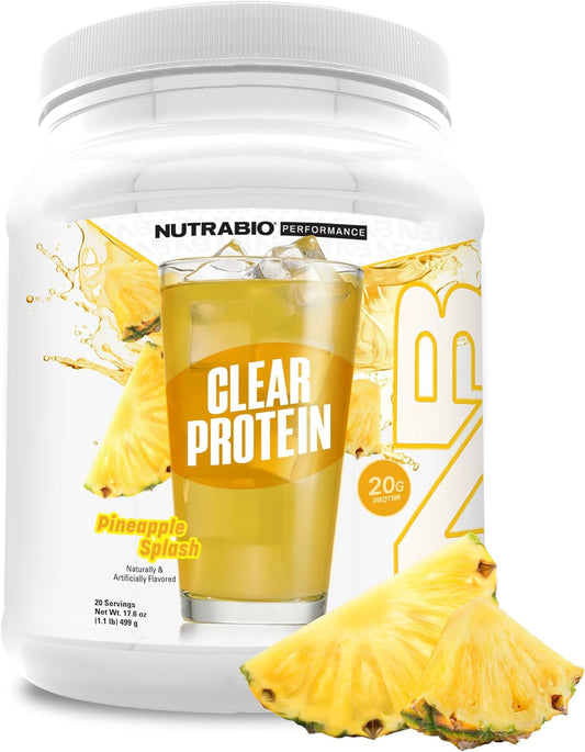 NutraBio Clear Whey Isolate Protein Powder - Pineapple Splash Flavor, Zero Sugar, 20 Servings