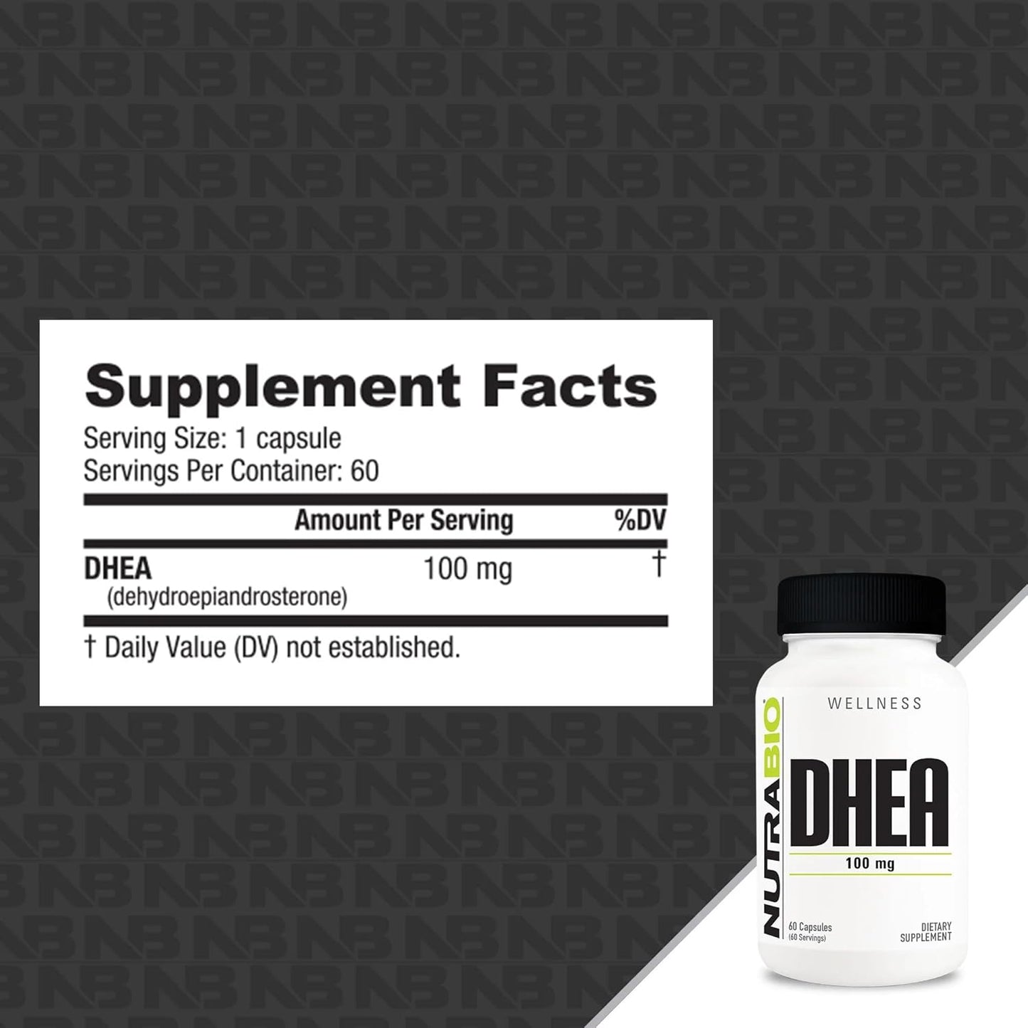 NutraBio DHEA (100 mg) Supplement for Men and Women - 60 Capsules