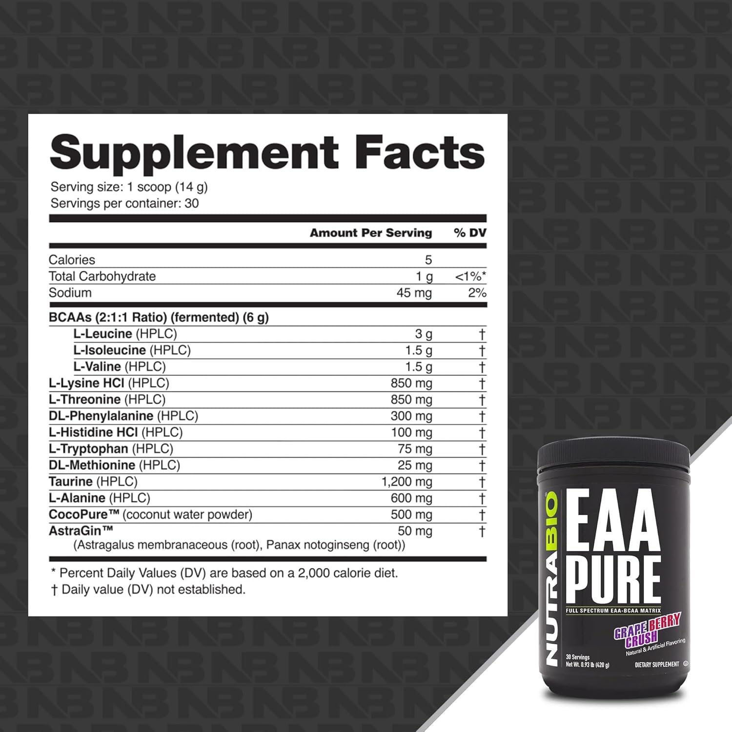NutraBio EAA Pure: Grape Berry Crush, 30 Servings, 9 Amino Acids for Muscle Repair & Recovery - Pre/Post Workout & All Day Recovery