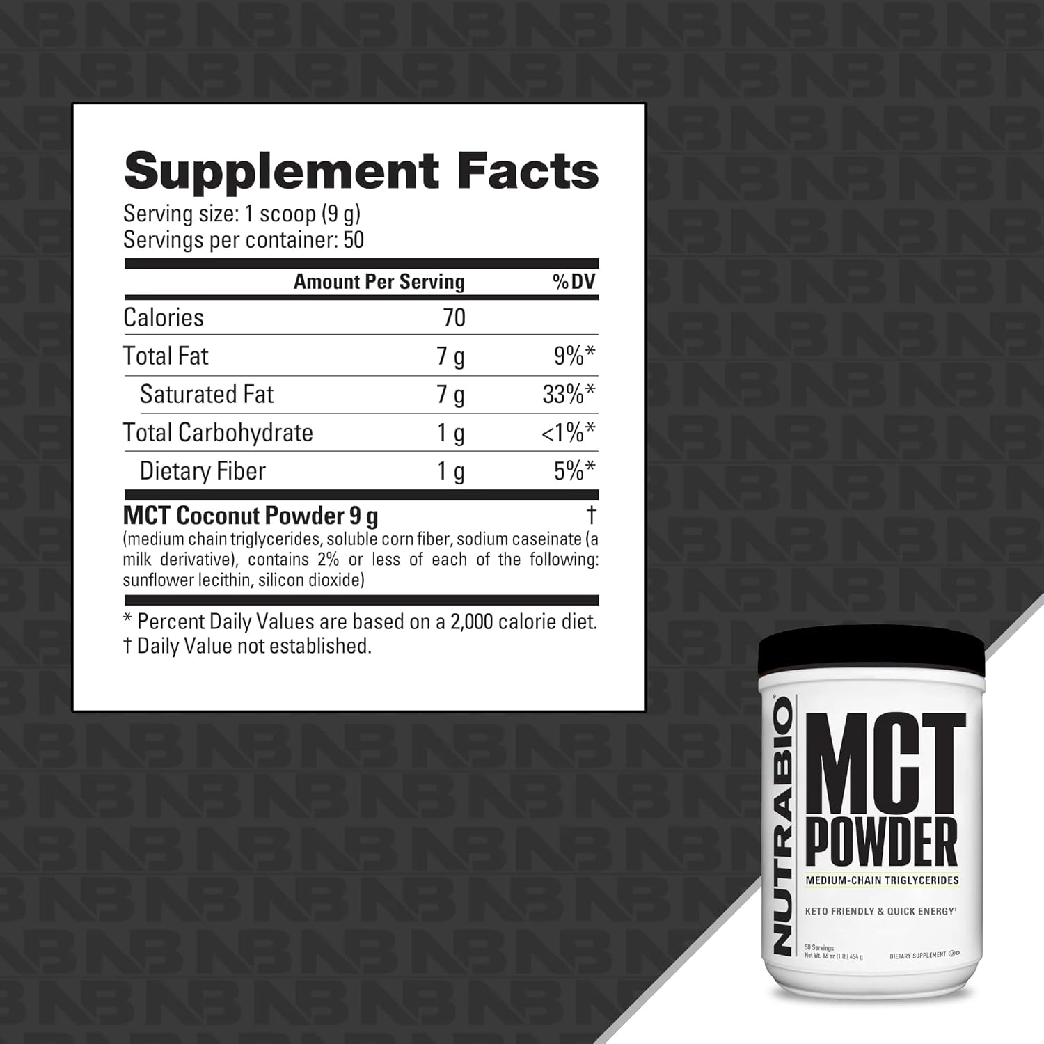 NutraBio MCT Powder 1 lb - Keto Friendly Lean Weight Gain Supplement with Medium Chain Triglycerides - 50 Servings