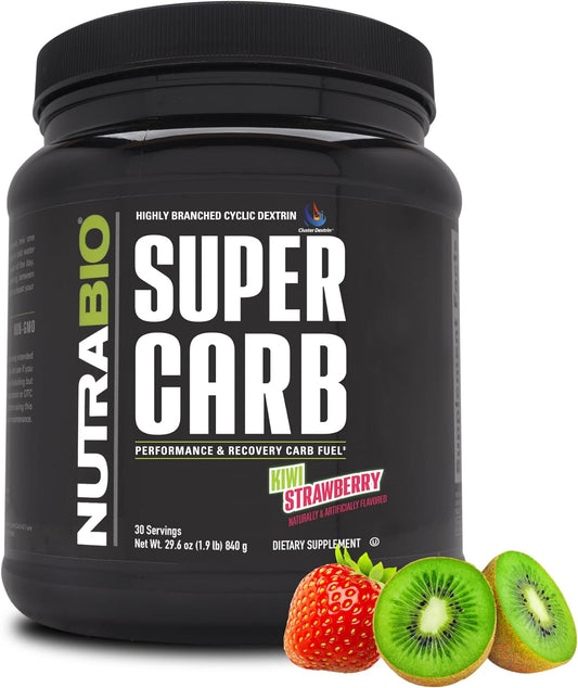 NutraBio Super Carb Supplement Powder with Cluster Dextrin and Electrolytes for Performance and Recovery - Kiwi Strawberry Flavor, 30 Servings