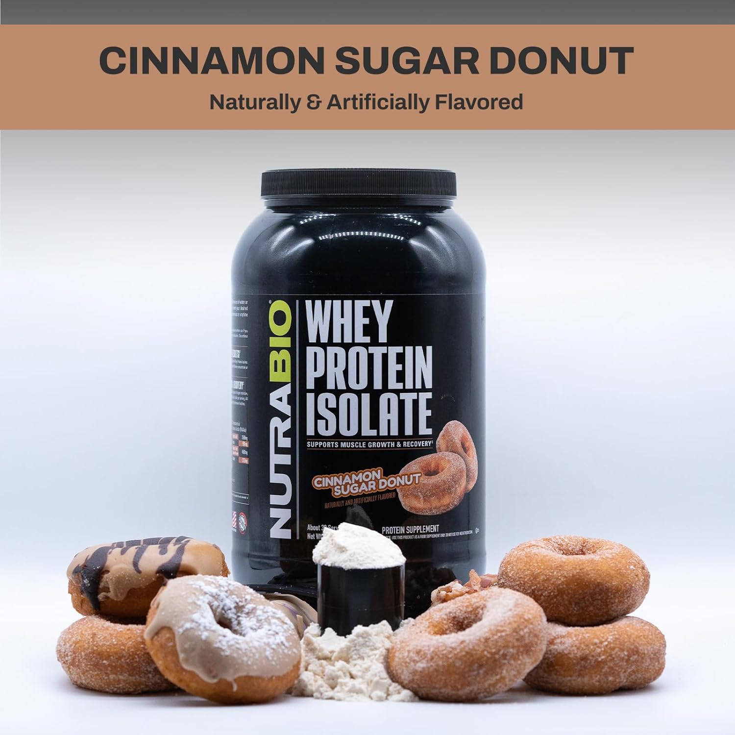NutraBio Whey Protein Isolate Powder - Cinnamon Sugar Donut Flavor - 25g Protein, Complete Amino Acid Profile - Soy & Gluten Free - Non-GMO - 5 Lbs. - BoostGo Australia