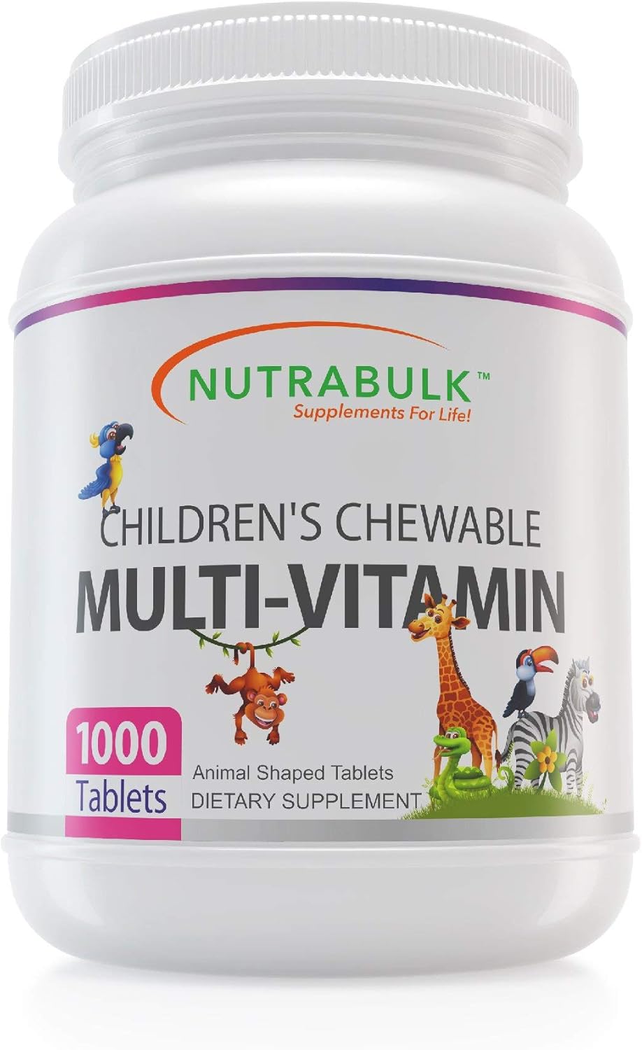 NutraBulk Children's Chewable Multi-Vitamins - USA-Made, Vegan, Gluten Free, 1000 Cherry Tablets - Supports Kids' Immune, Bone, Brain Health & Well Being