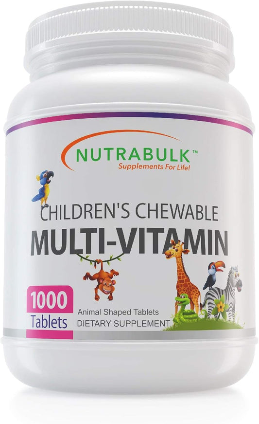 NutraBulk Children's Chewable Multi-Vitamins - USA-Made, Vegan, Gluten Free, 1000 Cherry Tablets - Supports Kids' Immune, Bone, Brain Health & Well Being