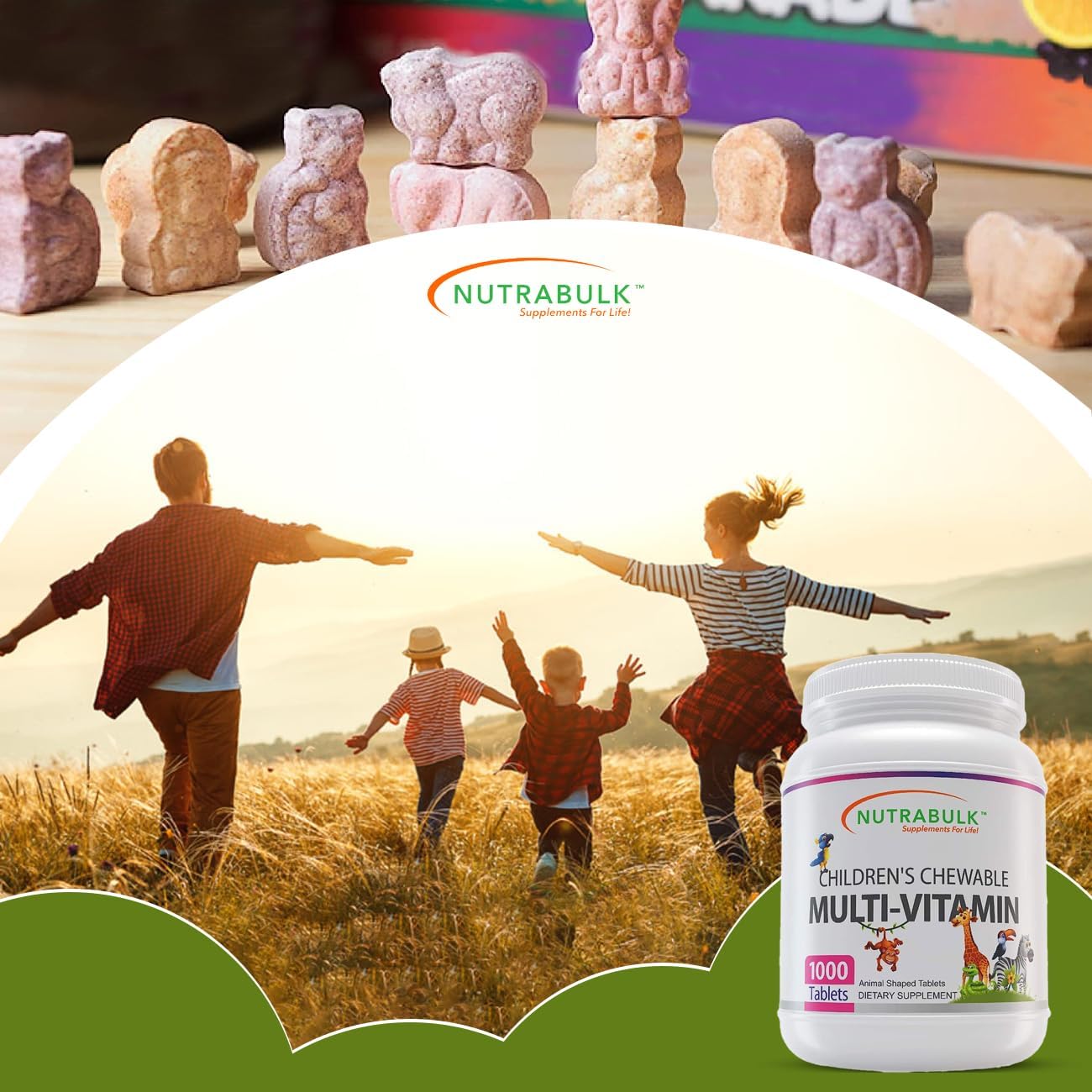 NutraBulk Children's Chewable Multi-Vitamins - USA-Made, Vegan, Gluten Free, 1000 Cherry Tablets - Supports Kids' Immune, Bone, Brain Health & Well Being