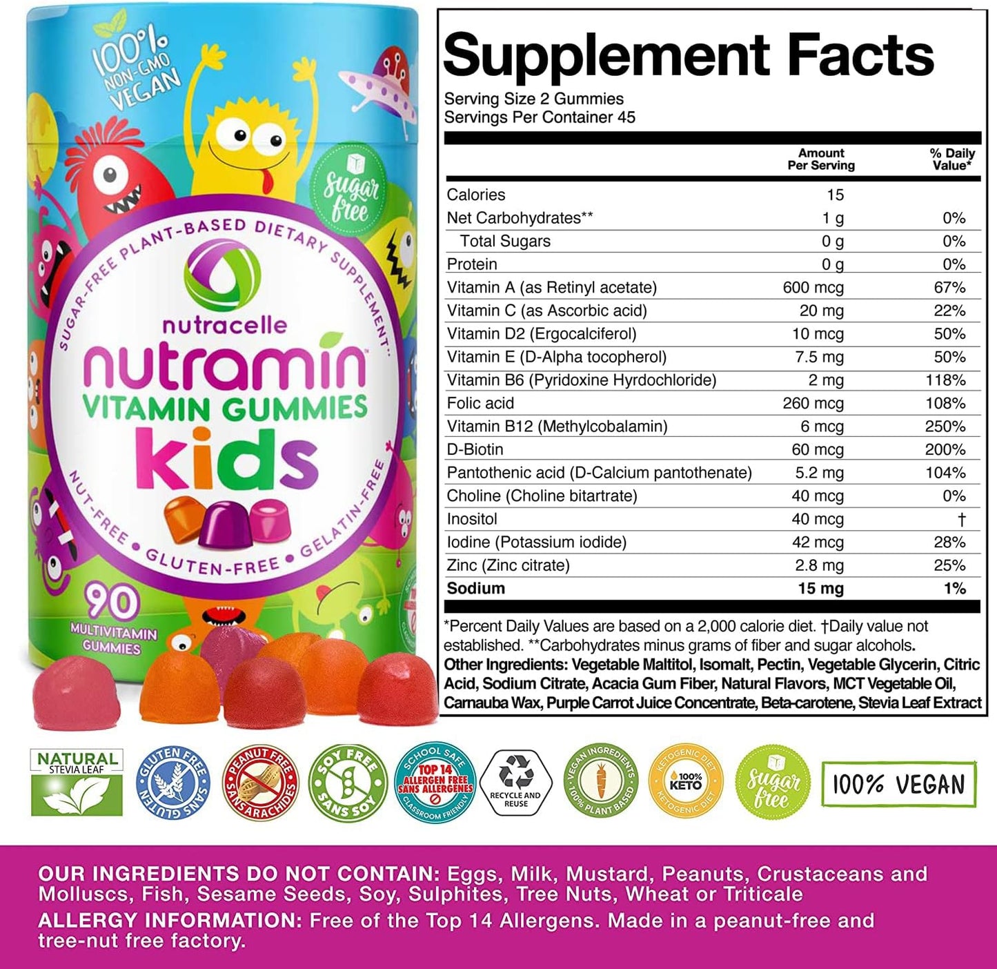 Nutracelle Nutramin's Kids Vegan Multivitamin and Sleep Gummy Combo Pack