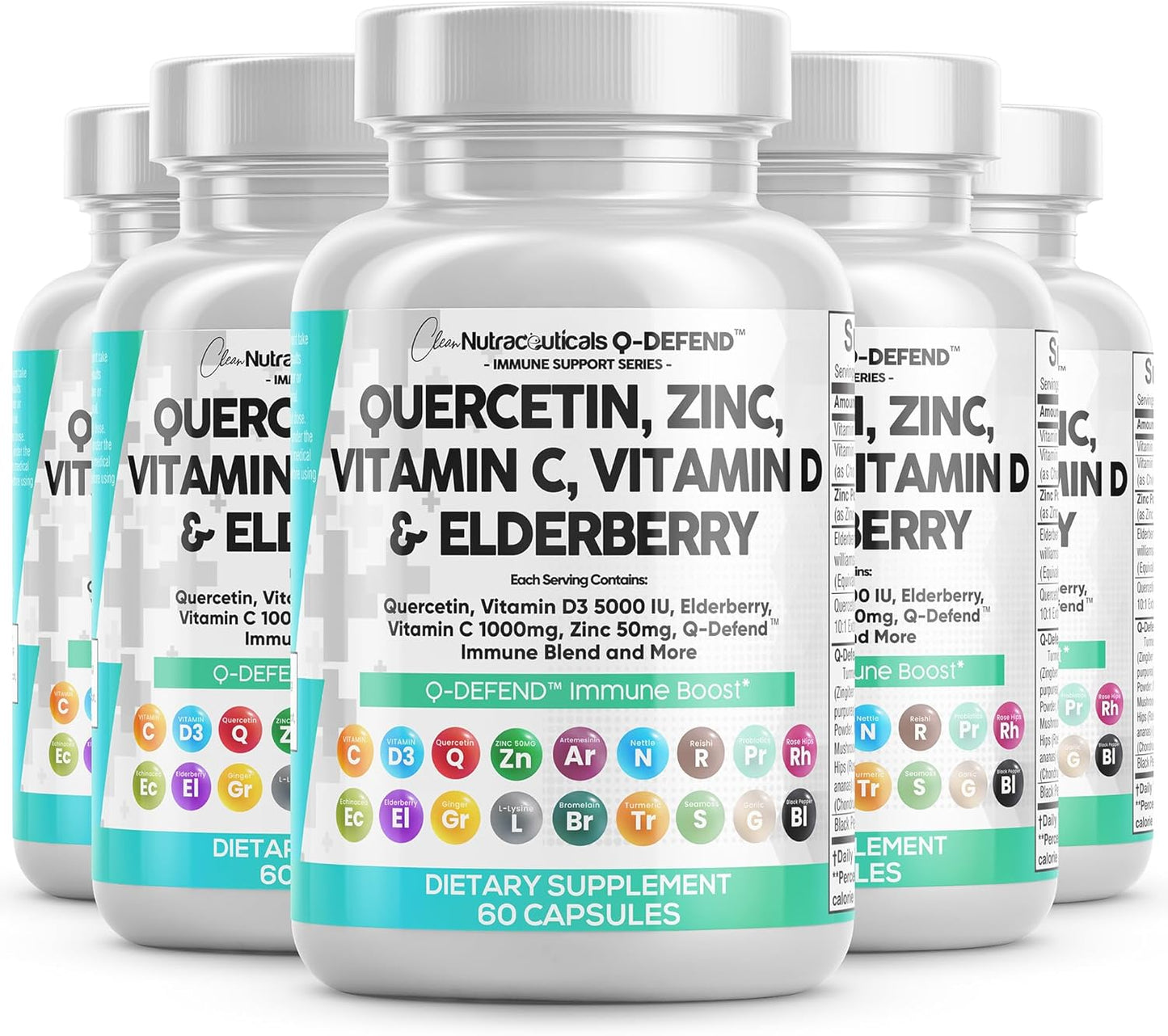 Nutraceutical Immune Defense Support Supplement with Quercetin, Zinc, Vitamin C, Vitamin D, and More - Allergy Relief for Adults (5 Pack)