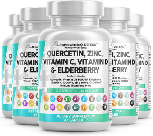 Nutraceutical Immune Defense Support Supplement with Quercetin, Zinc, Vitamin C, Vitamin D, and More - Allergy Relief for Adults (5 Pack)