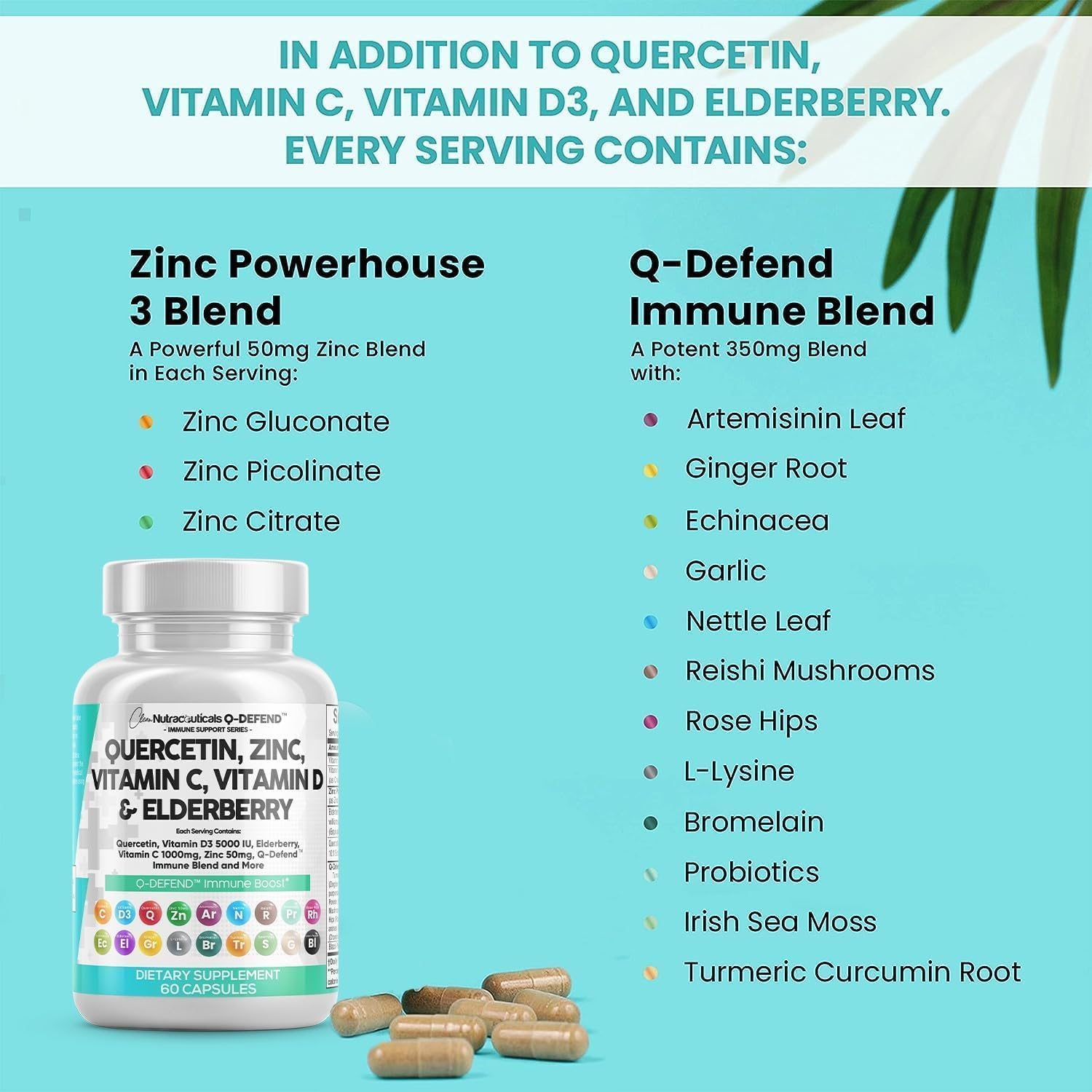 Nutraceutical Immune Defense Support Supplement with Quercetin, Zinc, Vitamin C, Vitamin D, and More - Allergy Relief for Adults (5 Pack)
