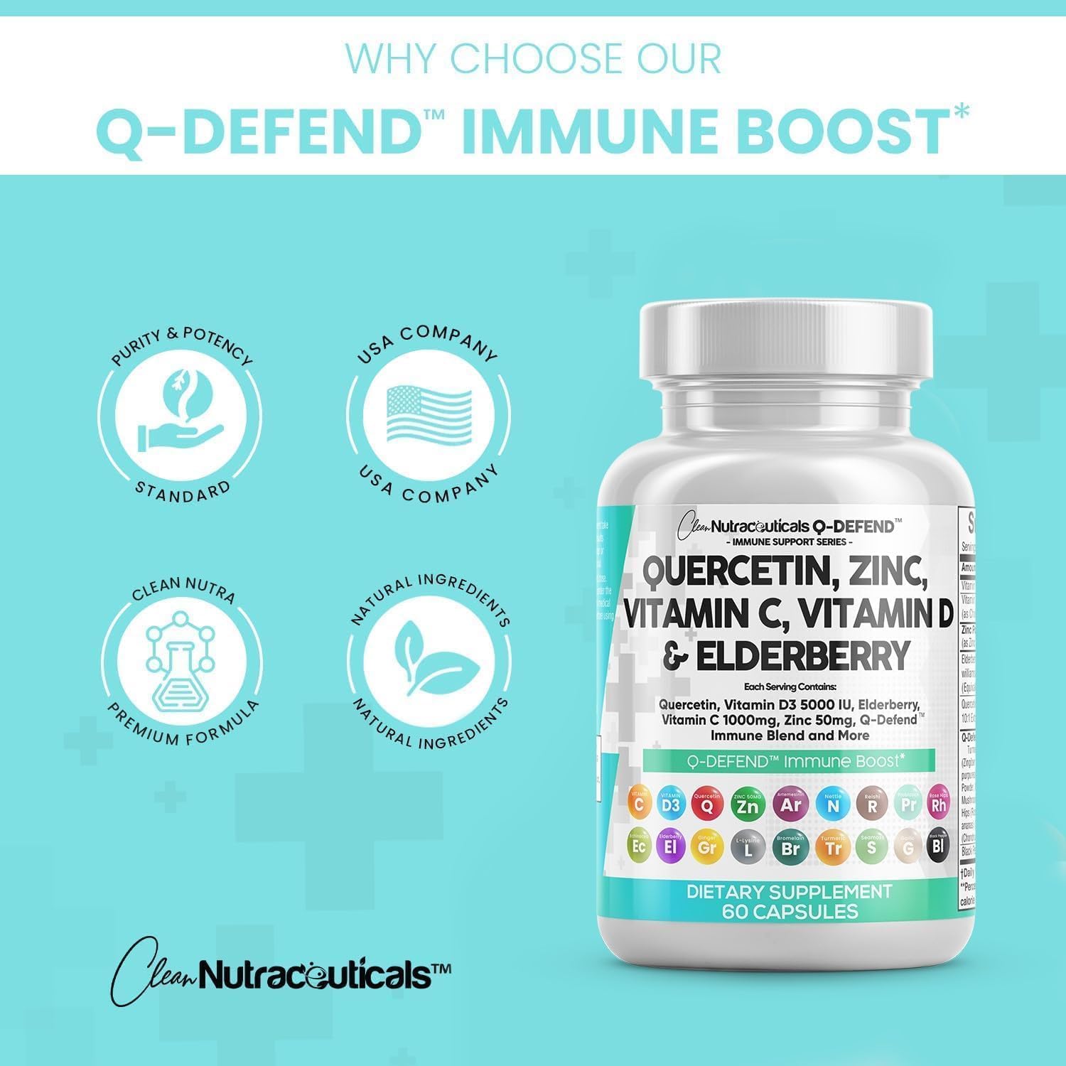 Nutraceutical Immune Defense Support Supplement with Quercetin, Zinc, Vitamin C, Vitamin D, and More - Allergy Relief for Adults (5 Pack)