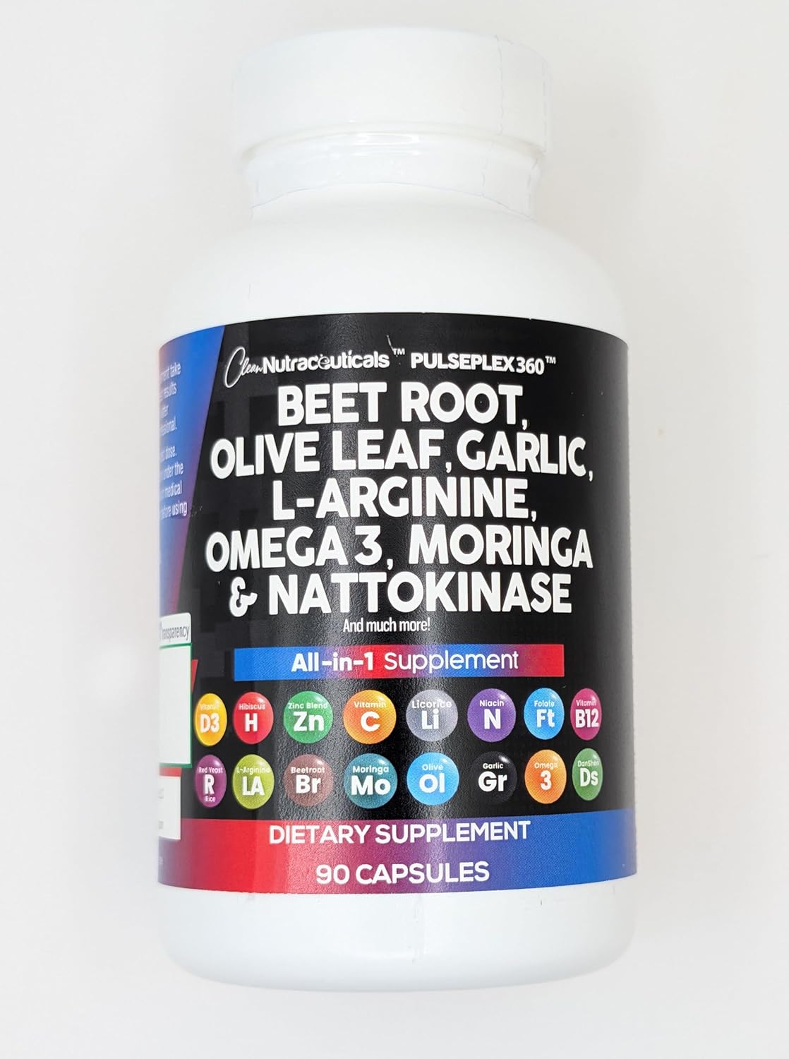Nutraceuticals Healthy Support Supplement Capsules - Beet Root, Olive Leaf, Nattokinase, Garlic, L-Arginine, Omega 3, Red Yeast Rice, Hibiscus, Danshen - 90 Ct