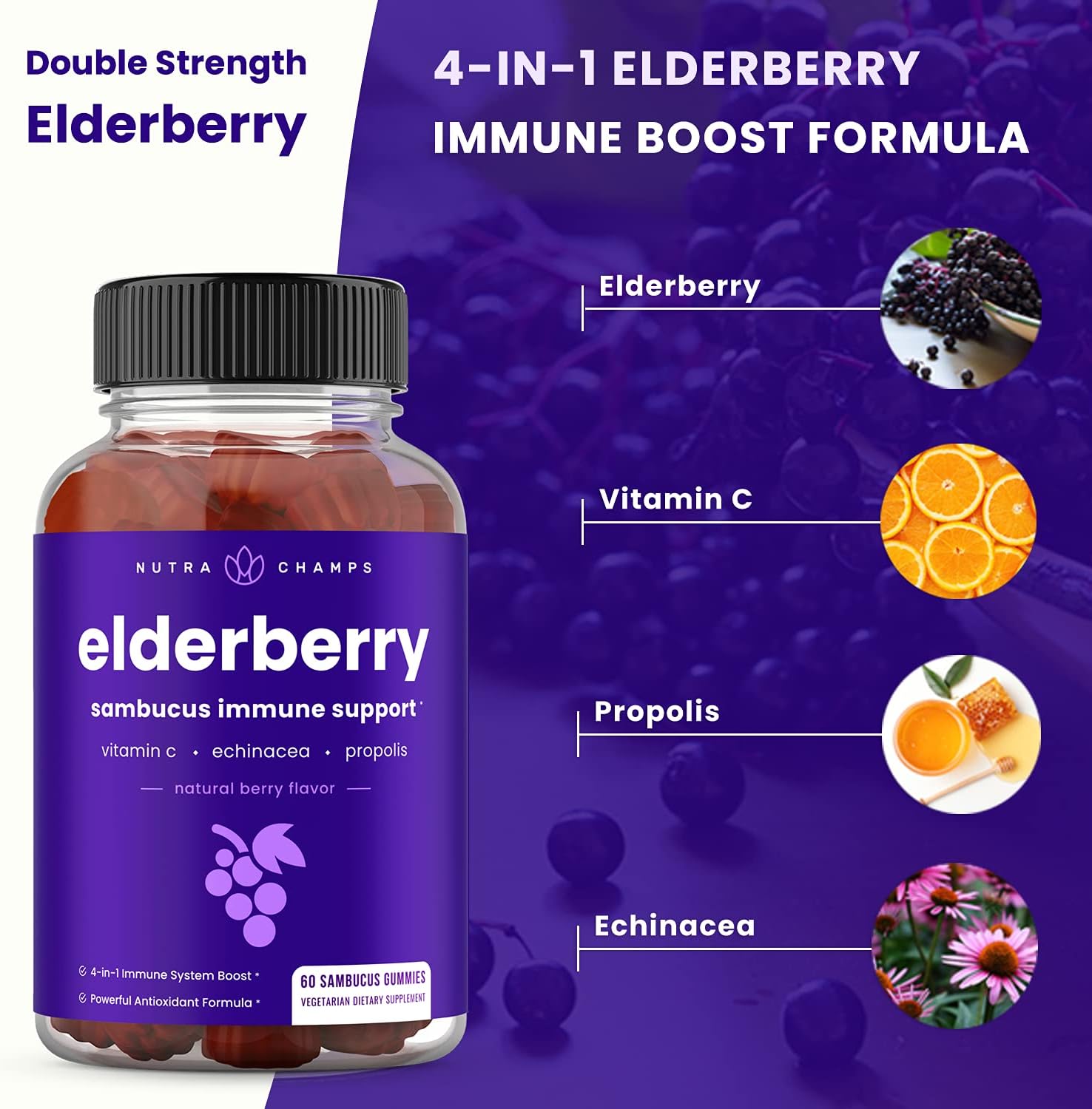 NutraChamps Biotin and Elderberry Gummies 4 Pack Bundle for Immune Support and Hair Health