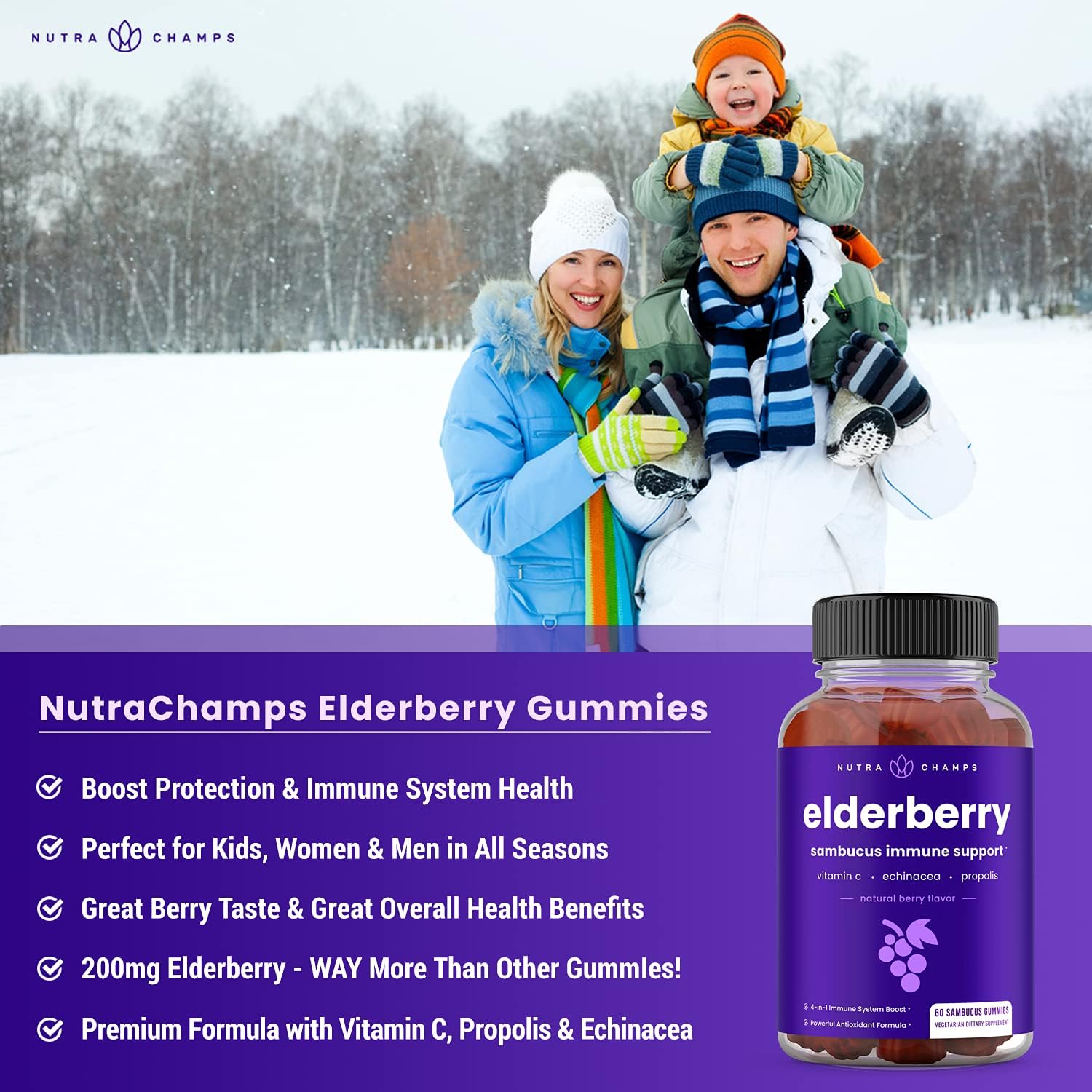 NutraChamps Biotin and Elderberry Gummies 4 Pack Bundle for Immune Support and Hair Health