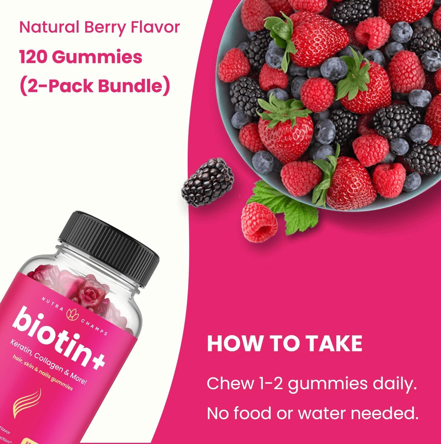 NutraChamps Biotin + Collagen + Keratin for Healthy Hair, Skin, and Nails