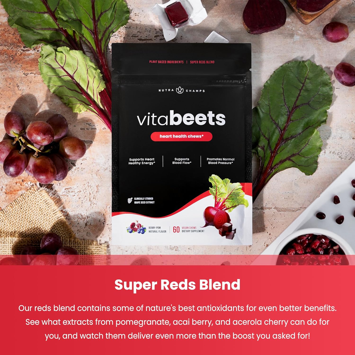 NutraChamps Biotin Gummies and Beet Chews Bundle - 2 Pack for Hair, Skin, Nails & Energy Boost