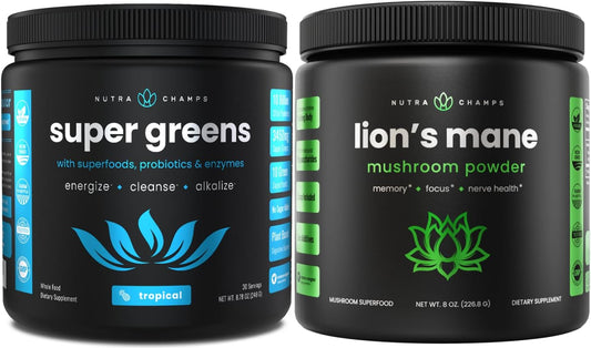 NutraChamps Super Greens Tropical with Lion's Mane - Adaptogen & Greens Powder Blend