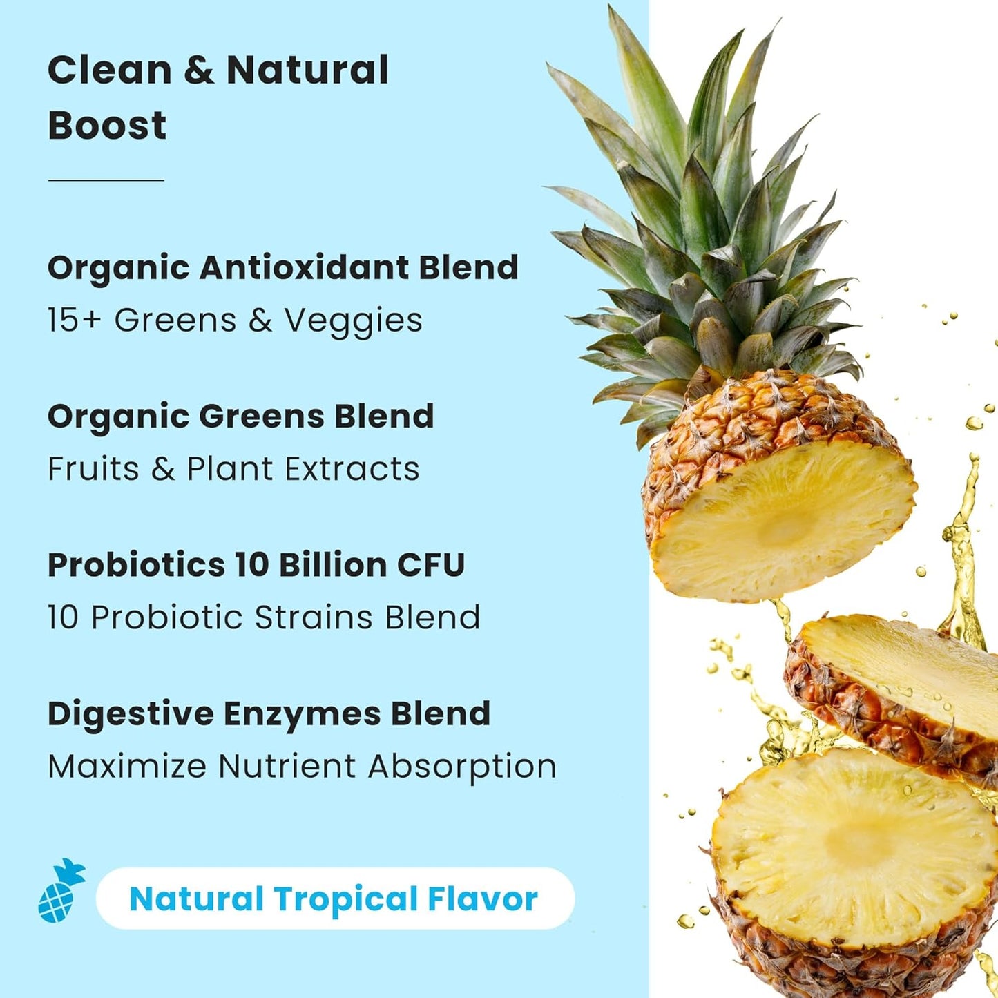 NutraChamps Super Greens Tropical with Lion's Mane - Adaptogen & Greens Powder Blend