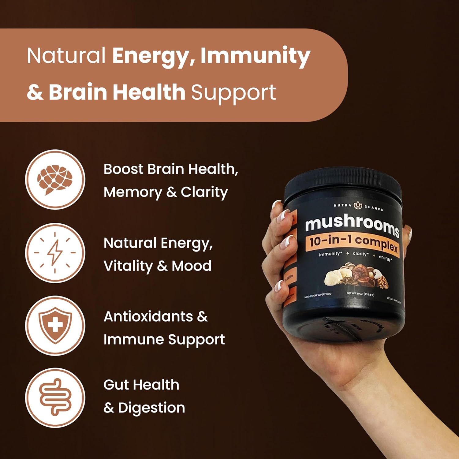 NutraChamps Ultimate Energy, Stamina & Cognition Support Bundle - 10-in-1 Mushrooms Powder & Ginseng