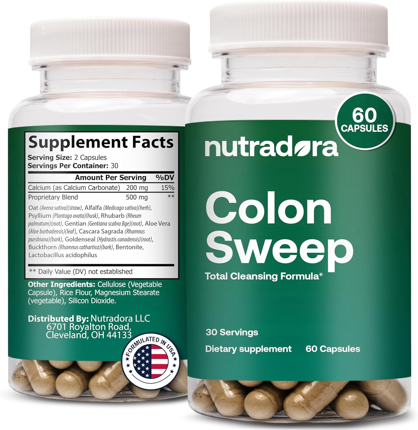 Nutradora Gentle Colon Cleanser & Detox Supplement for Digestive Regularity - Full Body Cleanse for Men & Women, 1-Pack