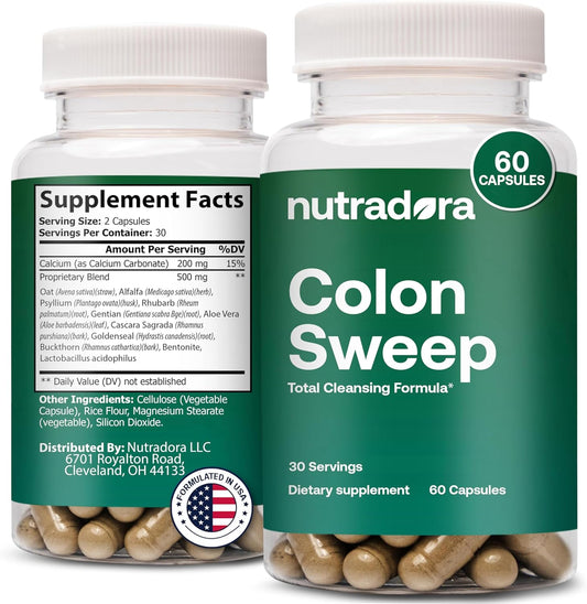 Nutradora Gentle Colon Cleanser & Detox Supplement for Digestive Regularity - Full Body Cleanse for Men & Women, 1-Pack