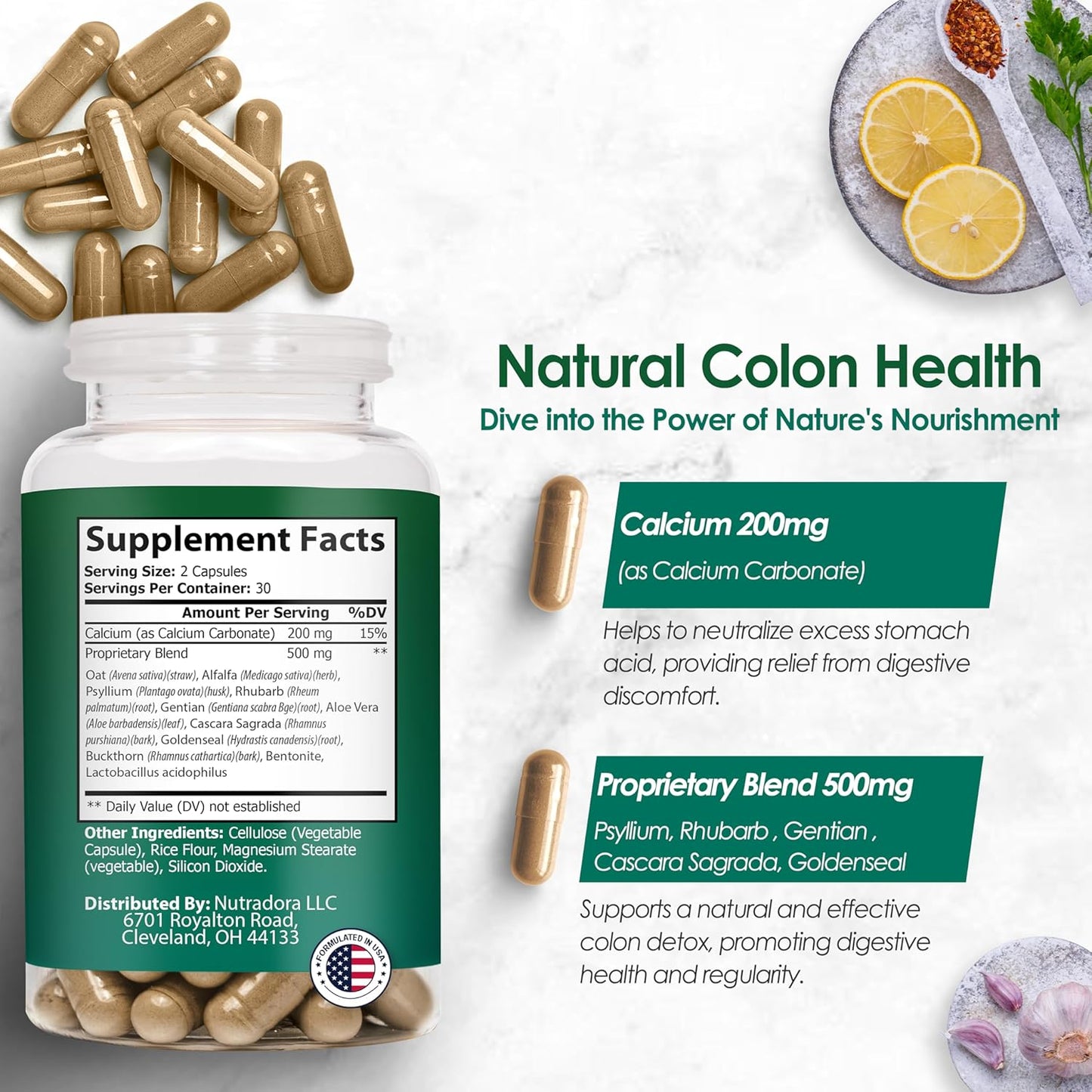 Nutradora Gentle Colon Cleanser & Detox Supplement for Digestive Regularity - Full Body Cleanse for Men & Women, 1-Pack