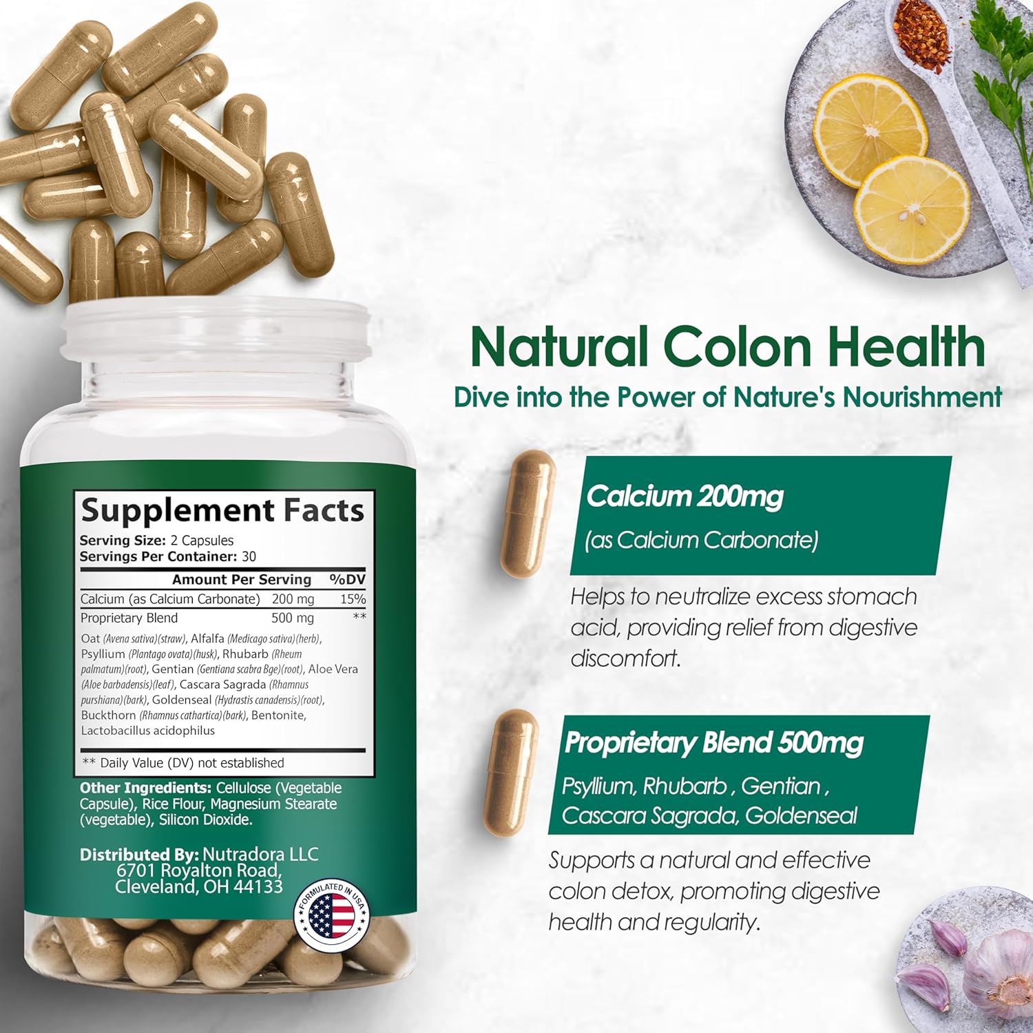 Nutradora Gentle Colon Cleanser & Detox Supplement for Digestive Regularity - Full Body Cleanse for Men & Women, 1-Pack