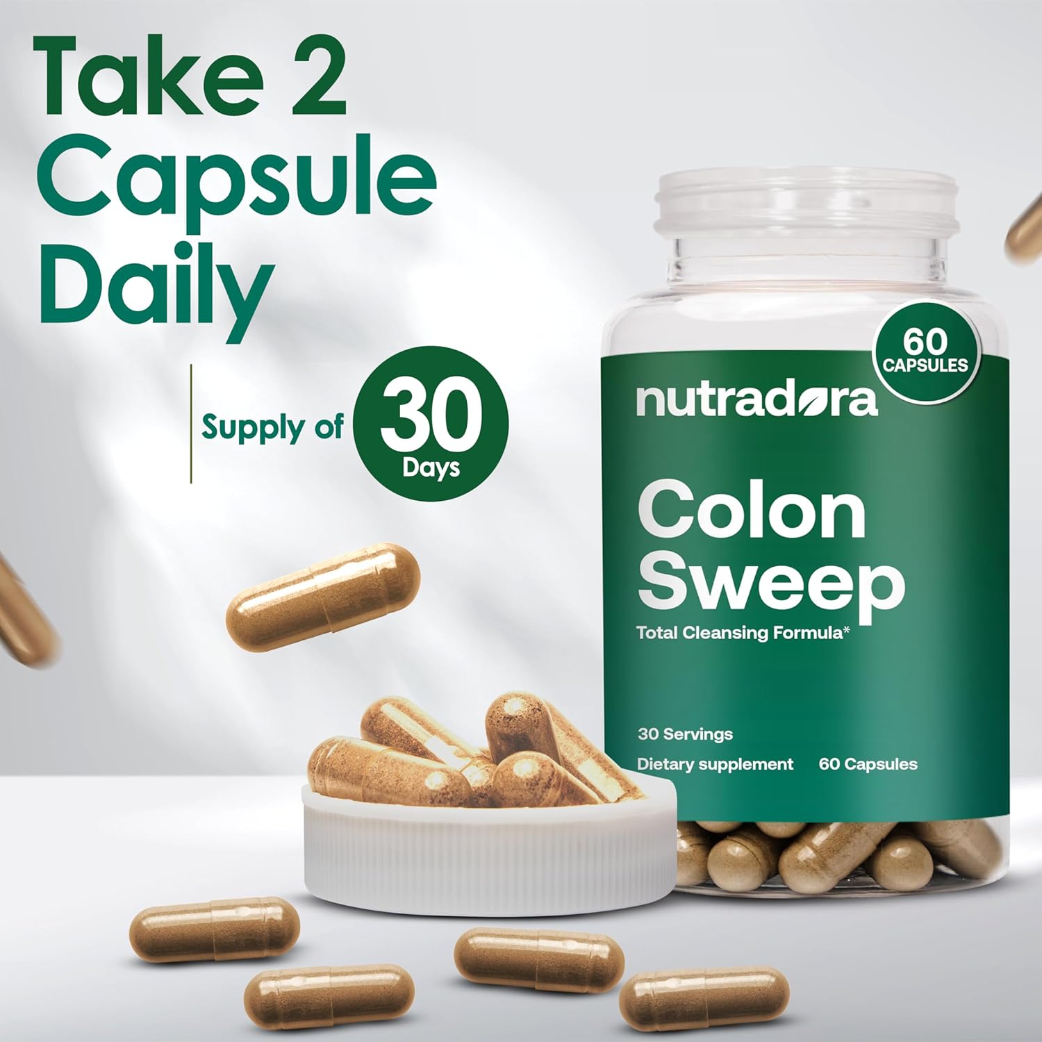 Nutradora Gentle Colon Cleanser & Detox Supplement for Digestive Regularity - Full Body Cleanse for Men & Women, 1-Pack