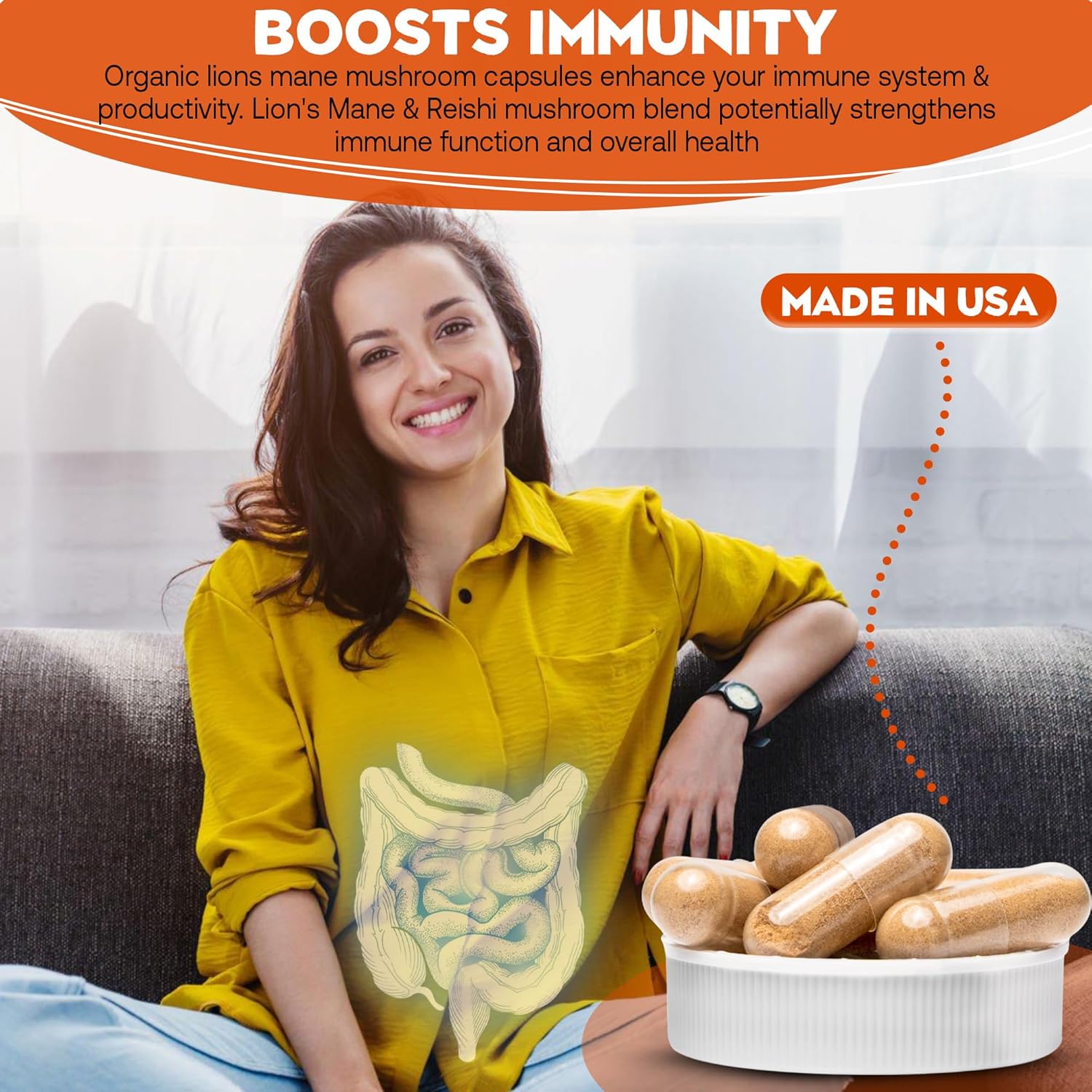 Nutradora Lions Mane and Reishi Supplement Capsules - 2000mg Mushroom Strength with Chaga, Shiitake, Maitake - Mental Clarity, Memory, Immune Support - USA Grown