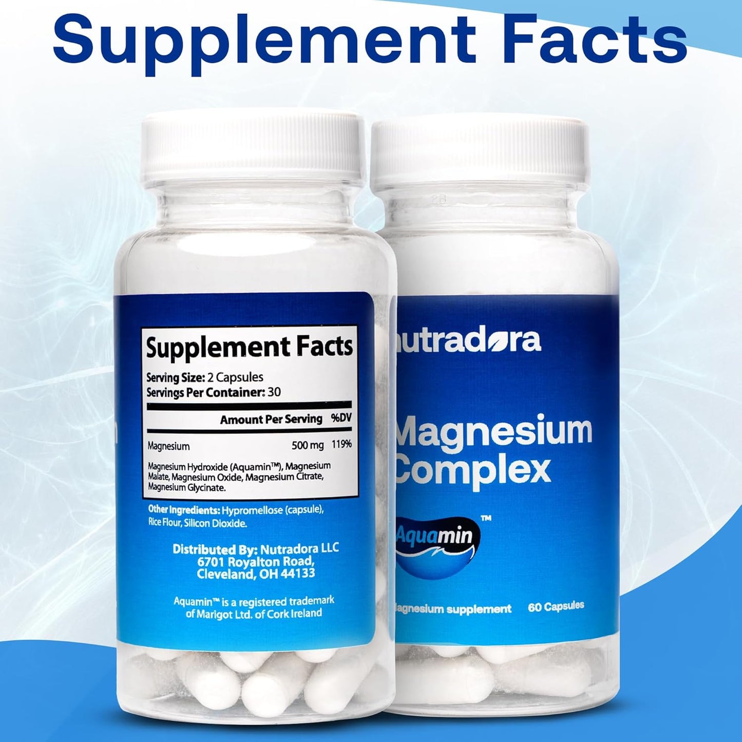 Nutradora Magnesium Complex 500mg Supplement for Sleep, Heart & Muscle Health - Men & Women's Magnesium Glycinate & Oxide - 60 Capsules