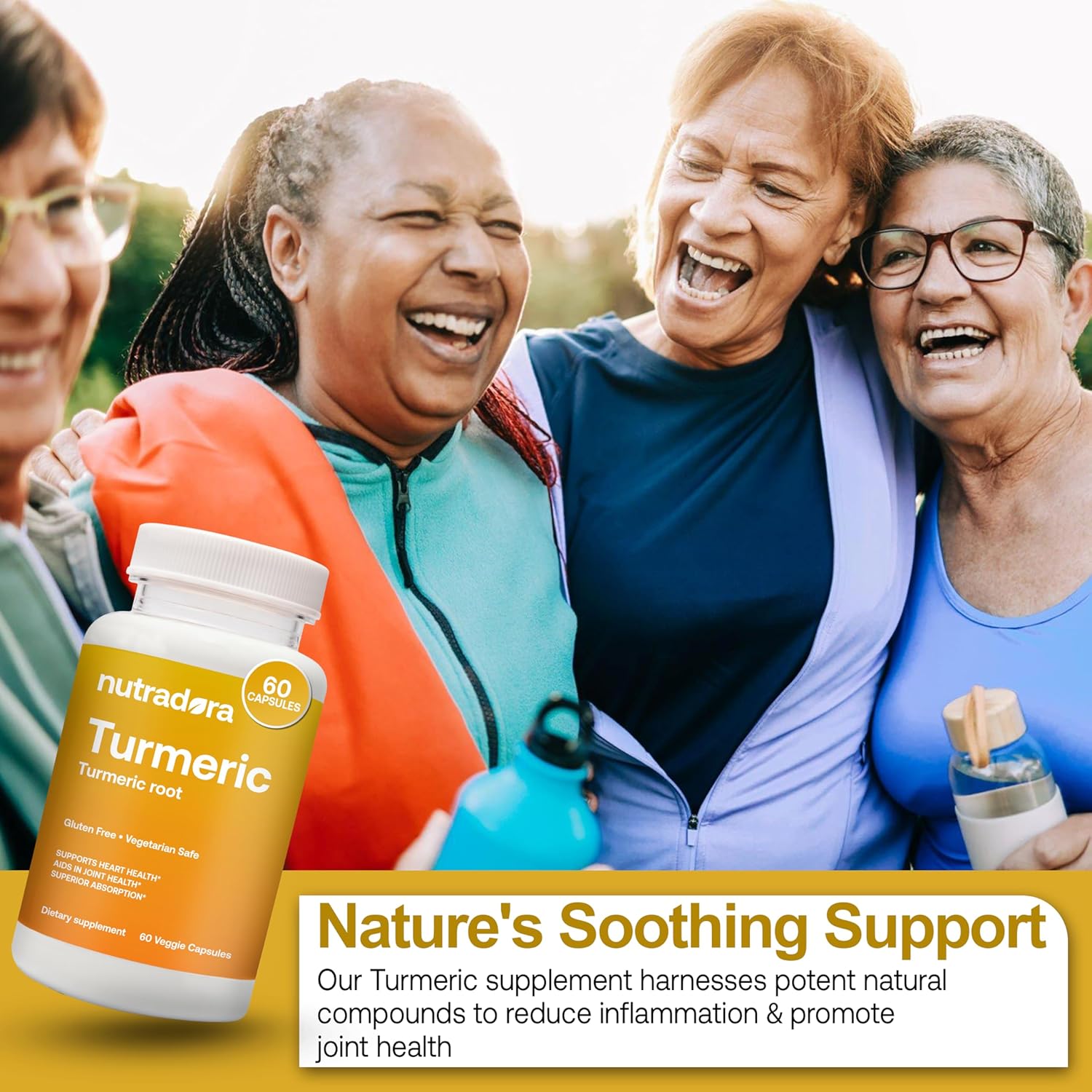 Nutradora Turmeric Curcumin 1300mg with BioPerine for Joint Support - Gluten Free & Non-GMO - 30 Day Supply