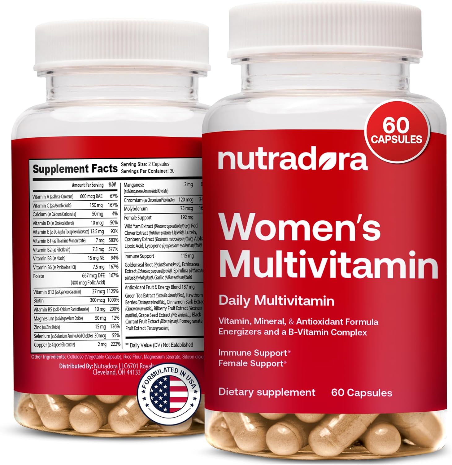 Nutradora Women's Multivitamin Capsules with Essential Vitamins and Minerals for Energy, Mood, Hair, Skin, and Nails
