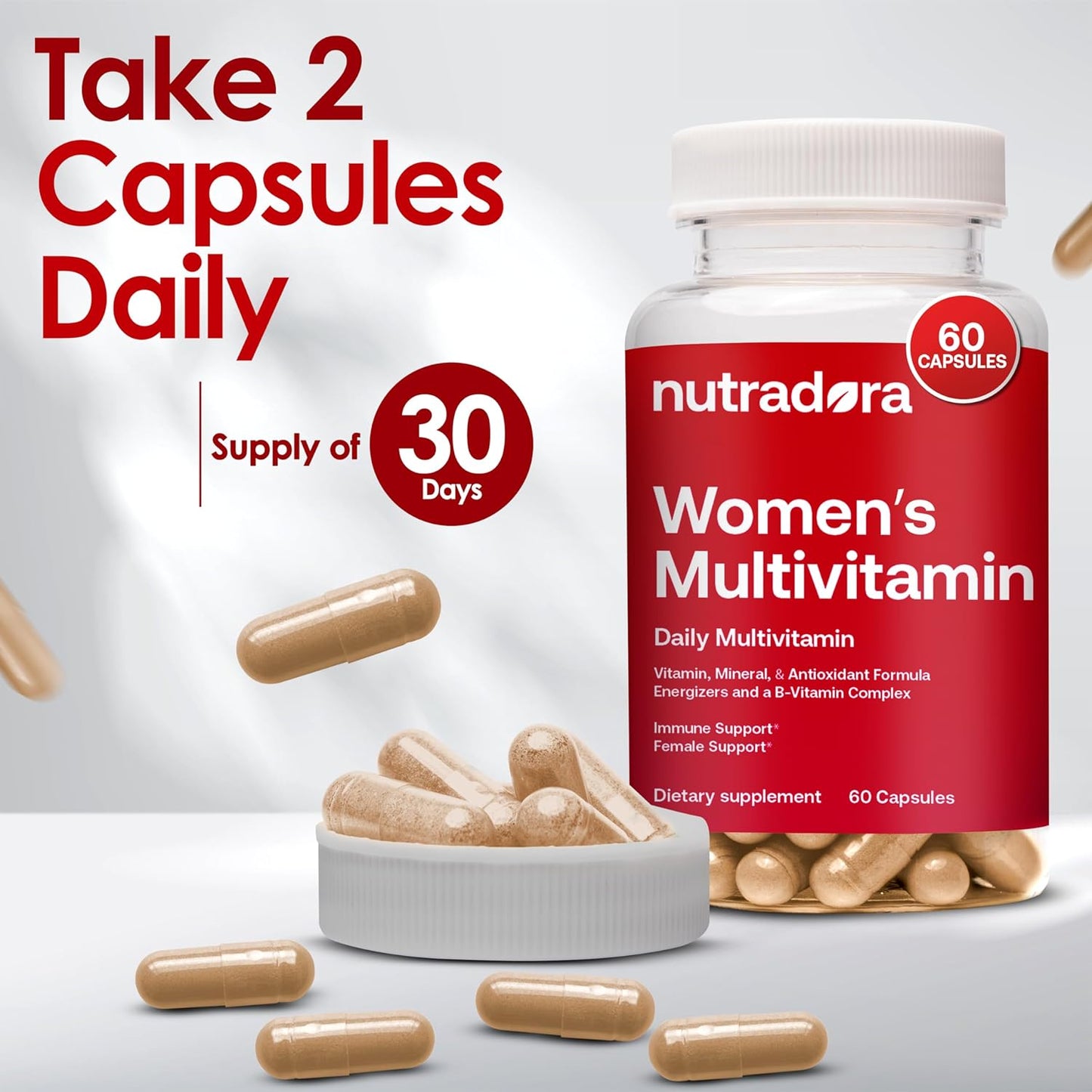 Nutradora Women's Multivitamin Capsules with Essential Vitamins and Minerals for Energy, Mood, Hair, Skin, and Nails