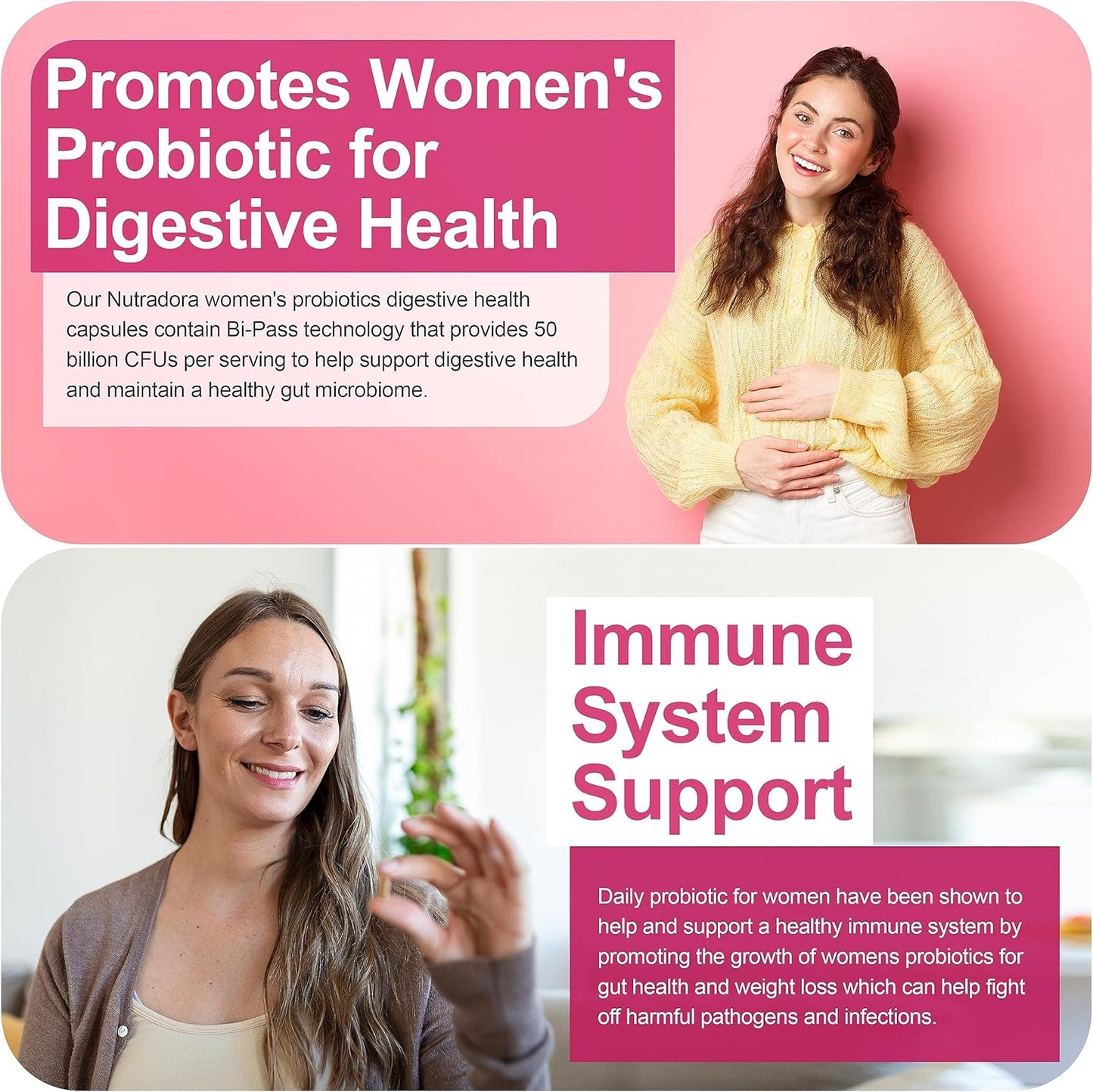 Nutradora Women's Probiotic Capsules - 50 Billion CFU, 16 Strains for Digestive, Feminine, PH Balance, Urinary Tract - 60 Count