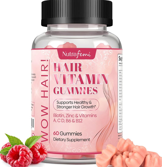 Nutrafemi Biotin Gummies for Women - 60 Gummies with 5000 mcg Biotin for Strong Hair, Healthy Nails, Glowing Skin