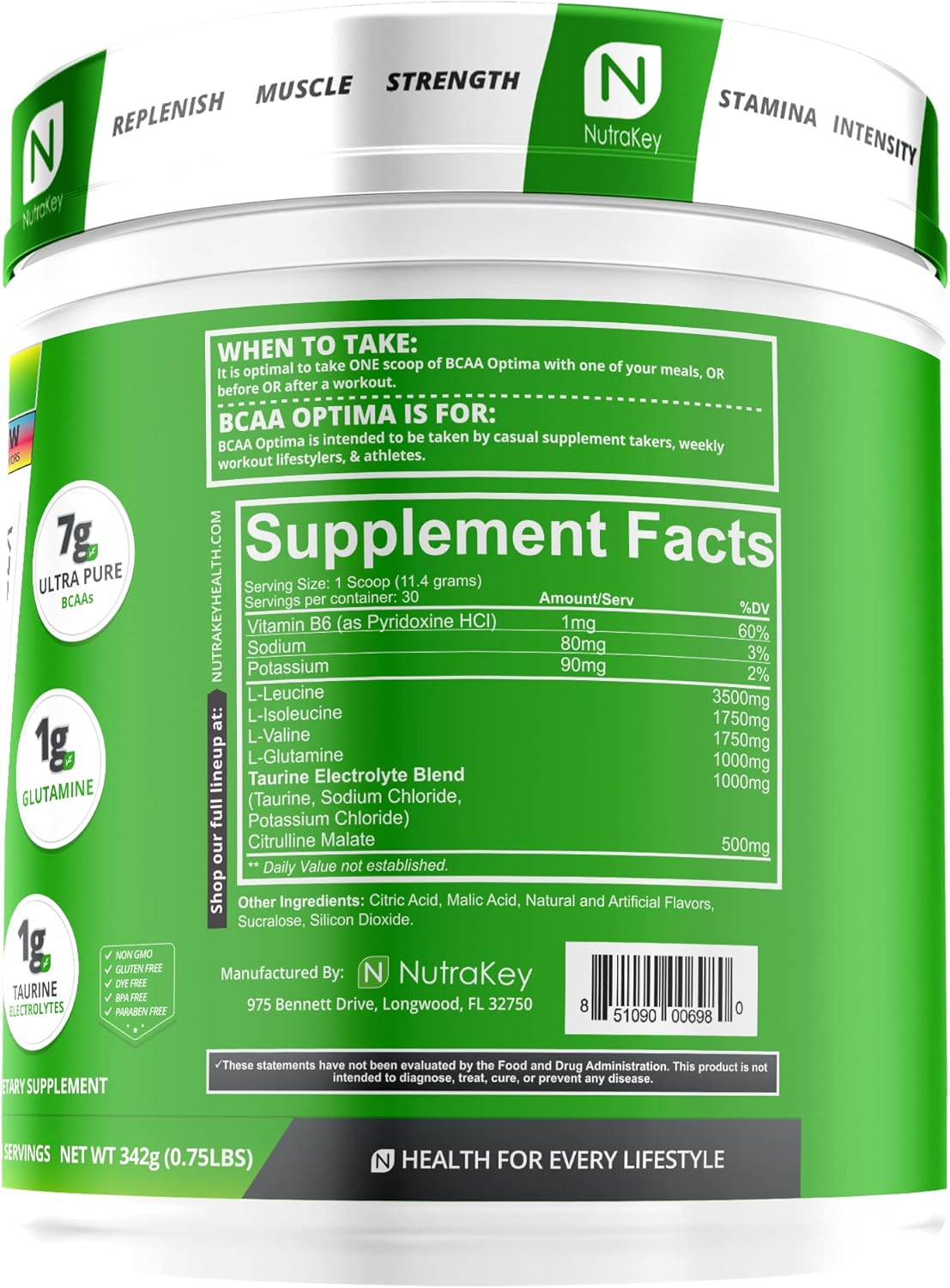 NutraKey BCAA Optima Post Workout Recovery Complex - Sugar and Carb Free - Rainbow Recovery Aid