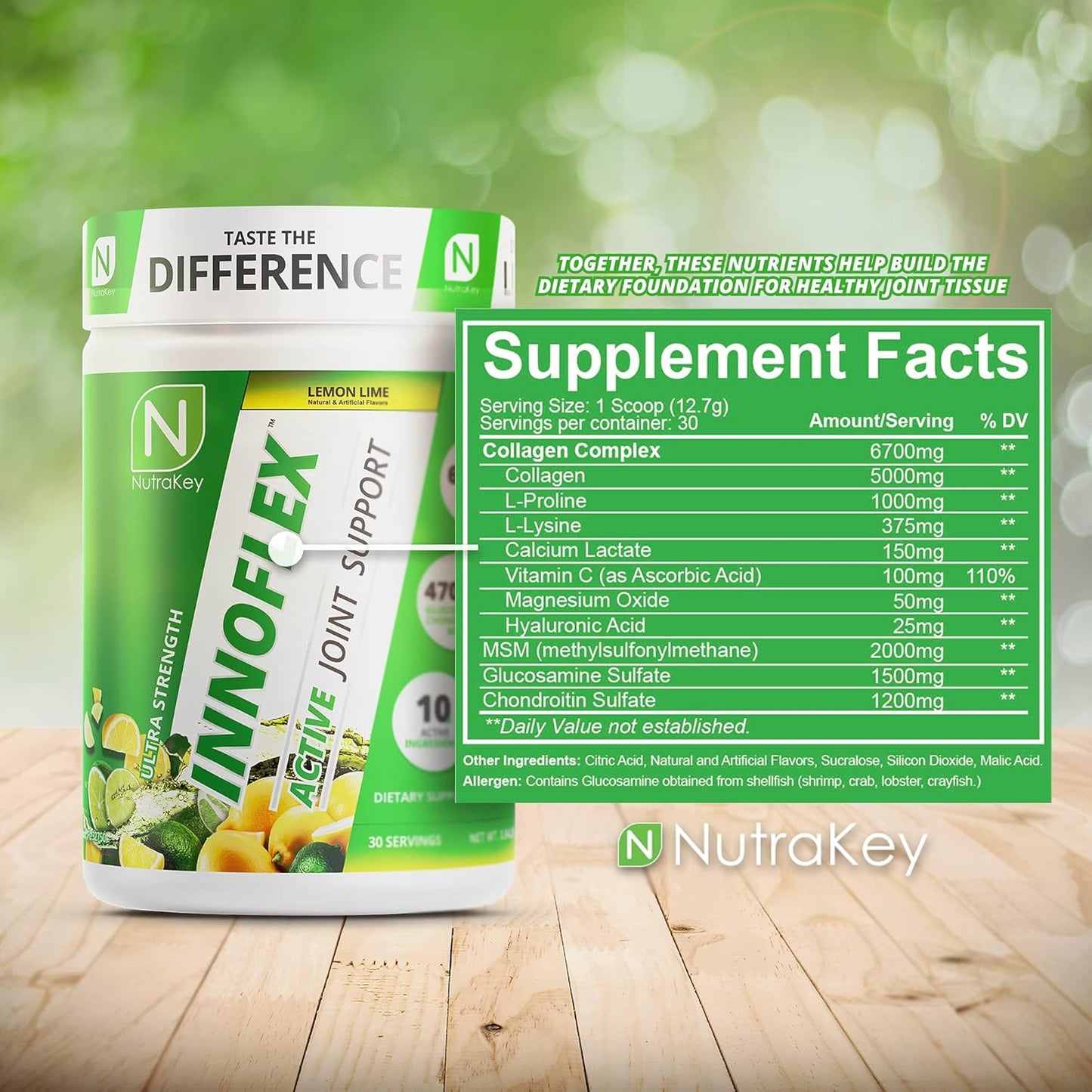 NutraKey Innoflex Joint Support Supplement with Glucosamine, Chondroitin, MSM, Hyaluronic Acid, and Collagen - 1500mg