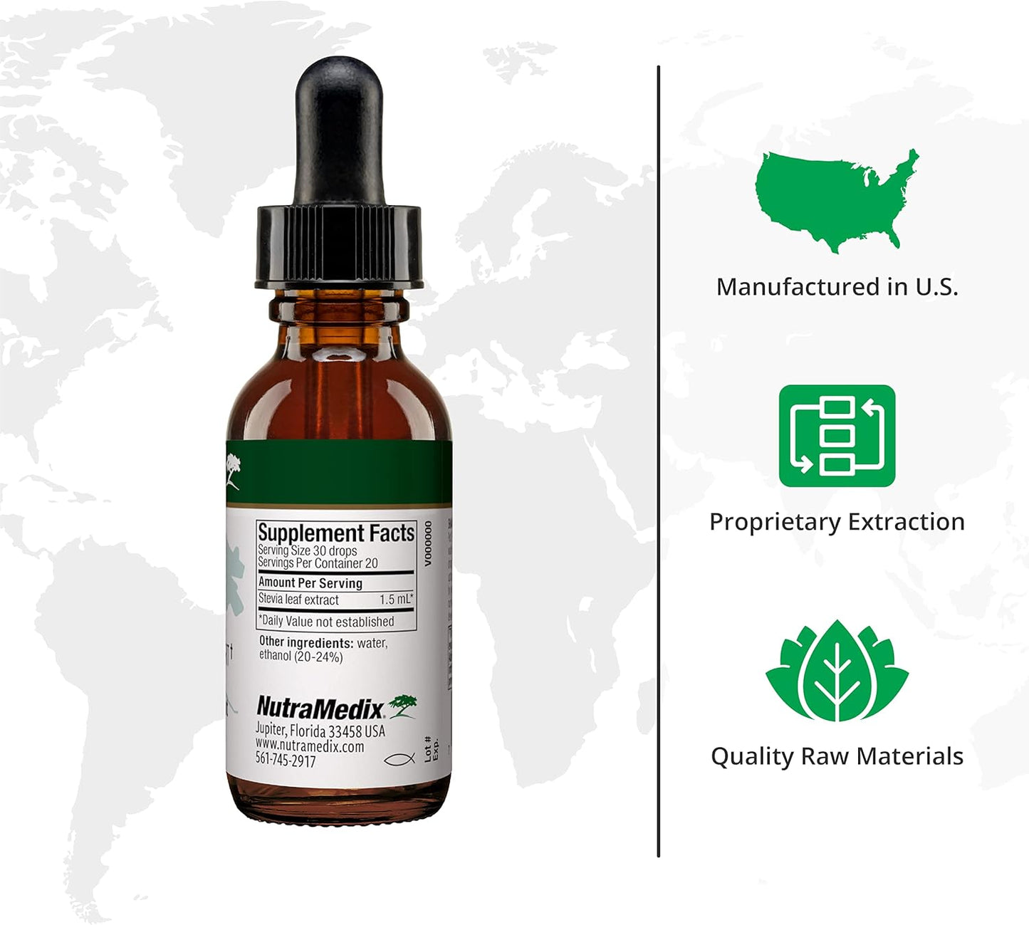 NutraMedix Stevia Drops - Bioavailable Liquid Extract for Microbial Support - Natural Sugar Alternative with Low-Carb Benefits (1 oz / 30 ml)