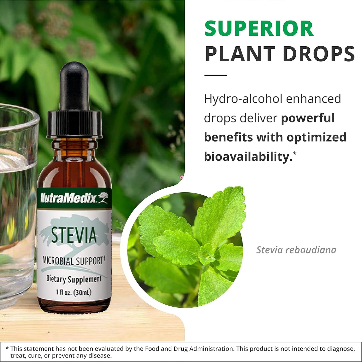 NutraMedix Stevia Drops - Bioavailable Liquid Extract for Microbial Support - Natural Sugar Alternative with Low-Carb Benefits (1 oz / 30 ml)