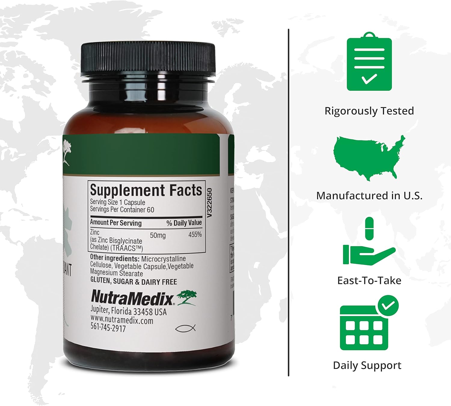 NutraMedix Zinc 50mg Capsules - Immune Defense, Skin Health, Antioxidant Support - Easy-to-Digest Zinc - 60 Count
